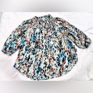 Rebecca Malone Blue and Black 3/4 Sleeve Blouse with Mandarin Collar